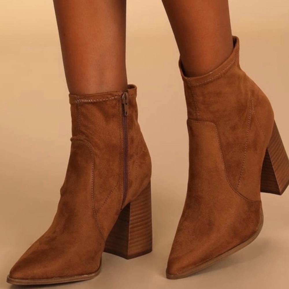 Steve Madden Touchdown Bootie - Size 8 - Brown Suede Boot, Tan Block Heel